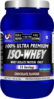 Advance MuscleMass 100% ultra premium Iso whey Whey Isolate (Raw Whey Isolate Imported from USA) Supplement Powder (Chocolate) 1 kg 2.2 Lb (33 Servings) with Digezyme (a blend of digestive enzymes) Whey Protein(1 kg, Chocolate)