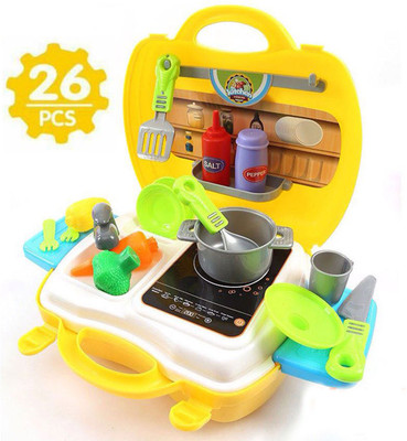 

Akshat Dream Kid Chef's Bring Along Kitchen Cooking Suitcase Set - 26 Pieces (Multi Colour)
