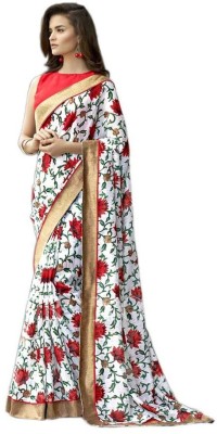 Maruti Creation Printed, Self Design, Paisley, Striped, Embellished, Applique, Floral Print, Solid/Plain Daily Wear Cotton Blend Saree(Red, White)