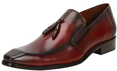 

BRUNE BRUNE STYLISH WINE HAND PAINTED LEATHER TASSEL LOAFER SHOES FOR MEN Slip On For Men(Burgundy