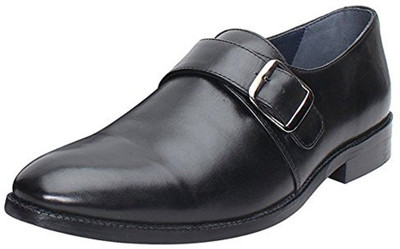 

BRUNE BLACK LEATHER SINGLE MONK STRAP FORMAL SHOES BY BRUNE Monk Strap For Men(Black