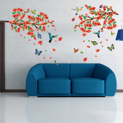 Flipkart SmartBuy 90 Humming Birds,butterflies and Red Flowers Self Adhesive Sticker(Pack of 1)