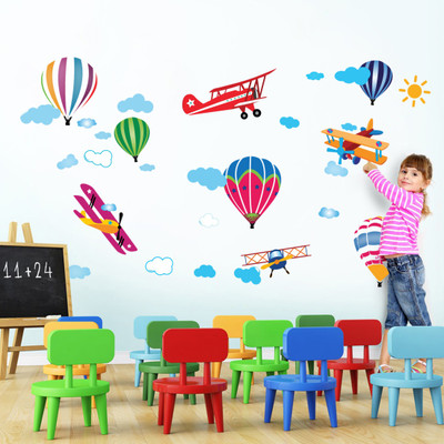 Flipkart SmartBuy 90 Hot airballoons and planes Cartoon Self Adhesive Sticker(Pack of 1)