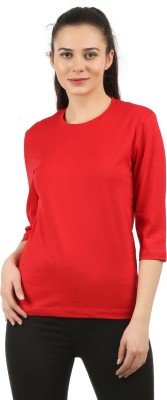 CHECKERSBAY Solid Women Round Neck Red T-Shirt