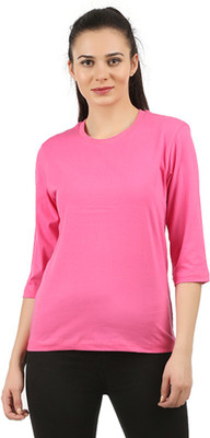 CHECKERSBAY Solid Women Round Neck Pink T-Shirt