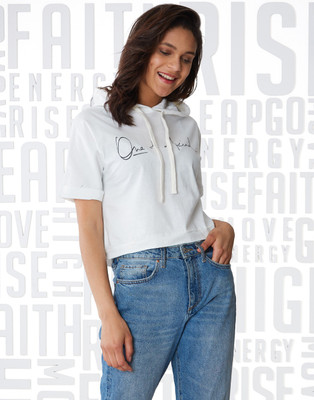 METRONAUT Typography Women Hooded White T-Shirt