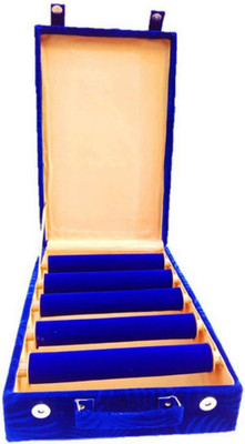 

Afrose 5 Roll Rod Wodden Velvet Bangles Box With Clear Plastic Box Vanity Box(Blue)