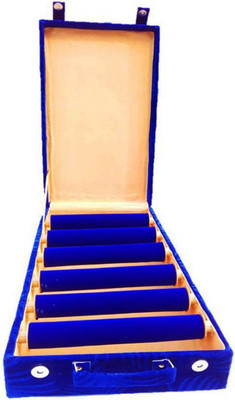 

Afrose 6 Roll Rod Wodden Velvet Bangles Box With Clear Plastic Box Vanity Box(Blue)