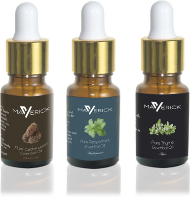 

Maverick Pure Cedar Wood, Thyme & Peppermint essential oil 3 in 1 pack with dropper(10 ml)