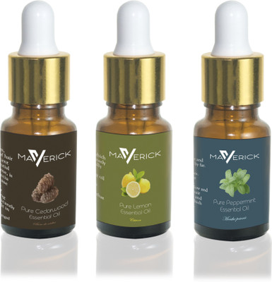

Maverick Pure Cedar Wood, Peppermint & Lemon essential oil 3 in 1 pack with dropper(10 ml)