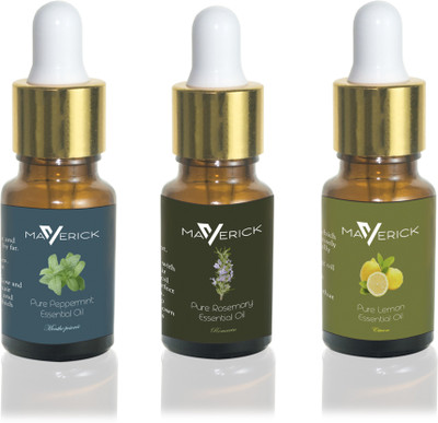 

Maverick Pure Rosemary, Peppermint & Lemon essential oil 3 in 1 pack with dropper(10 ml)