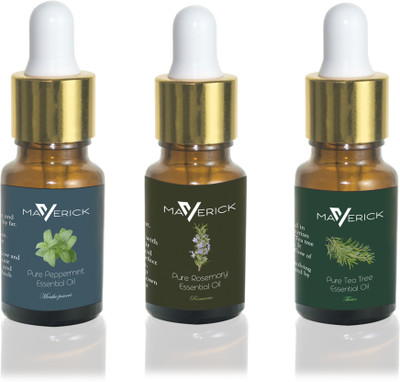 

Maverick Pure Rosemary, Peppermint & Tea Tree essential oil 3 in 1 pack with dropper(10 ml)