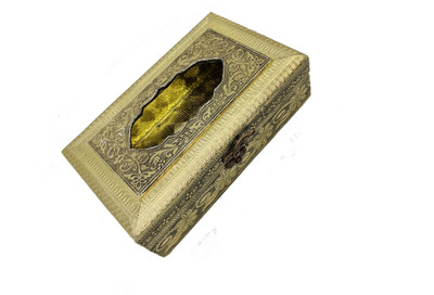 

SARANGWARE Wooden Oxidised Golden Color Tissue Box, Antique Tissue Box, Napkin Box 1 Compartments Wooden Antique Napkin Box(Gold)