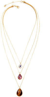 

THE Cats Pajama Tri-Gem Layered Necklace Crystal Yellow Gold Plated Alloy Necklace