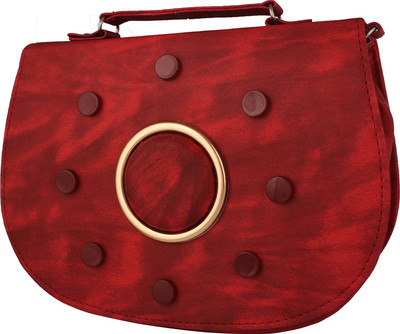 JVoutfits Women Casual Red Leatherette Sling Bag