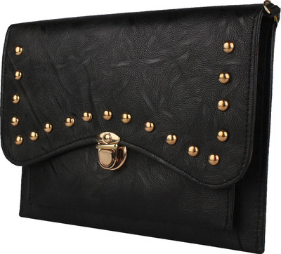 

JVoutfits Women Evening/Party Black Leatherette Sling Bag