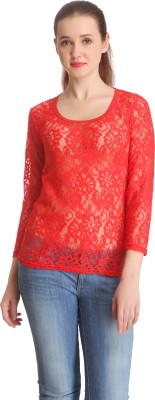 Selfcare Casual Regular Sleeve Self Design Women Red Top