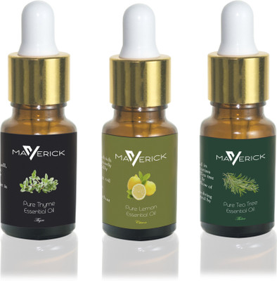 

Maverick Pure Thyme, Tea Tree & Lemon essential oil 3 in 1 pack with dropper(10 ml)