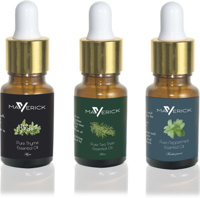 

Maverick Pure Thyme, Tea Tree & Peppermint essential oil 3 in 1 pack with dropper(10 ml)