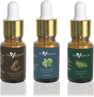 

Maverick Pure Cedar Wood, Peppermint & Tea Tree essential oil 3 in 1 pack with dropper(10 ml)
