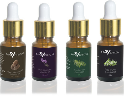 

Maverick Pure Lavender, Cedarwood, Thyme & Tea Tree essential oil 4 in 1 pack with dropper(10 ml)
