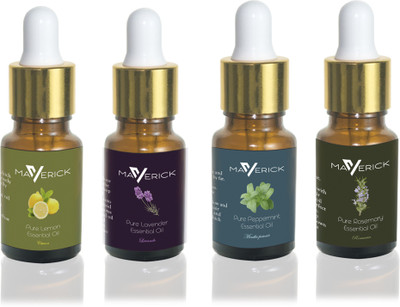 

Maverick Pure Lavender, Rosemary, Peppermint & Lemon essential oil 4 in 1 pack with dropper(10 ml)