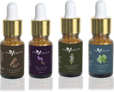 

Maverick Pure Lavender, Rosemary, Cedar wood & Peppermint essential oil 4 in 1 pack with dropper(10 ml)