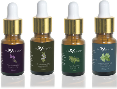 

Maverick Pure Lavender, Rosemary, Peppermint & Tea Tree essential oil 4 in 1 pack with dropper(10 ml)