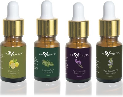 

Maverick Pure Lavender, Rosemary, Lemon & Tea Tree essential oil 4 in 1 pack with dropper(10 ml)