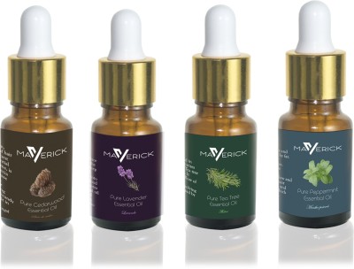 

Maverick Pure Lavender, Cedarwood, Peppermint & Tea Tree essential oil 4 in 1 pack with dropper(10 ml)