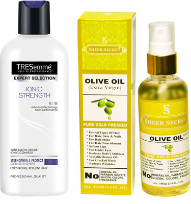 

TRESemme 190 ML IONIC STRENGTH CONDITIONER with SHEER SECRET COLD PRESSED OLIVE OIL 100ML(Set of 2)