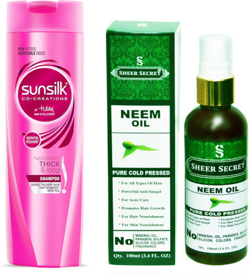 

SUNSILK 180 ML LUSCIOUSLY THICK AND LONG SHAMPOO with SHEER SECRET COLD PRESSED NEEM OIL 100ML(Set of 2)