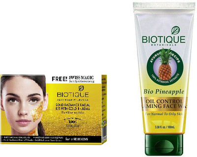 

BIOTIQUE BIO Gold Radiance Facial Kit, Bio Pineapple Oil Control Foaming Face Wash(Set of 2)