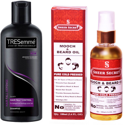 

TRESemme 190 ML HAIR FALL DEFENCE SHAMPOO with SHEER SECRET COLD PRESSED MOOCH AND BEARD OIL 100ML(Set of 2)