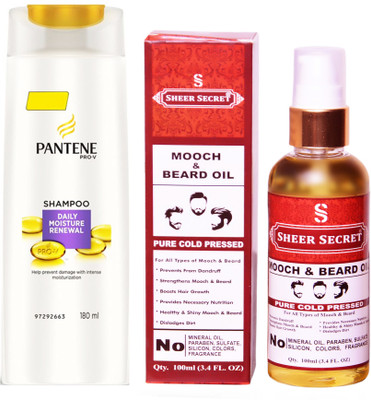 

PANTENE 180 ML DAILY MOISTURE RENEWAL SHAMPOO with SHEER SECRET COLD PRESSED MOOCH AND BEARD OIL 100ML(Set of 2)