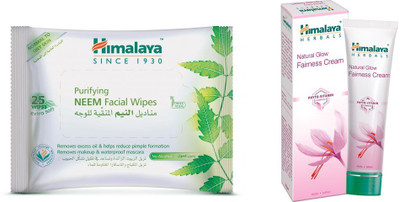 

Himalaya Purifying Neem Facial Wipes, Natural Glow Fairness Cream(Set of 2)