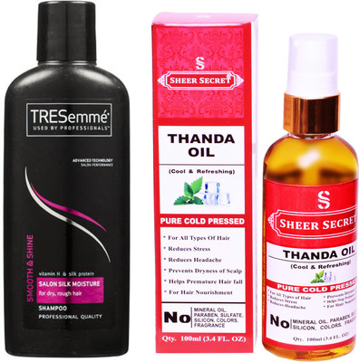 

TRESemme 190 ML SALON SILK MOISTURE SHAMPOO with SHEER SECRET COLD PRESSED THANDA OIL 100ML(Set of 2)