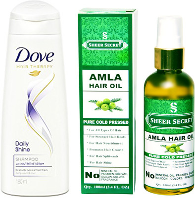 

Dove 180 ML DAILY SHINE SHAMPOO with SHEER SECRET COLD PRESSED AMLA OIL 100ML(Set of 2)