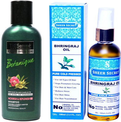 

TRESemme 190 ML BOTANIQUE SHAMPOO with SHEER SECRET COLD PRESSED BHRINGRAJ OIL 100ML(Set of 2)