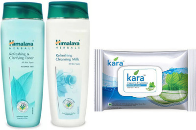 

Himalaya Refreshing Clarifying Toner & Cleansing Milk, kara skin care wipes(Set of 3)