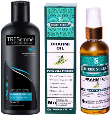 

TRESemme 190 ML CLIMATE CONTROL SHAMPOO with SHEER SECRET COLD PRESSED BRAHMI OIL 100ML(Set of 2)