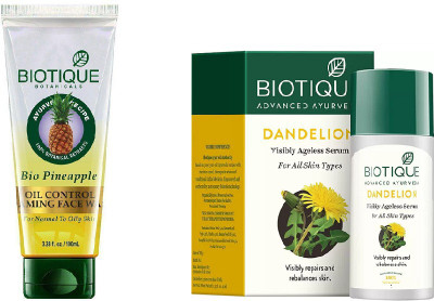 

BIOTIQUE BIO Bio Pineapple Oil Control Foaming Face Wash, Bio Dandelion Ageless Lightening Serum(Set of 2)