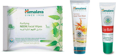 

Himalaya Purifying Neem Facial Wipes, Fairness Kesar Face Wash, Lip Balm(Set of 3)