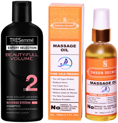 

TRESemme 190 ML BEAUTIFULL VOLUME SHAMPOO with SHEER SECRET COLD PRESSED MASSAGE OIL 100ML(Set of 2)