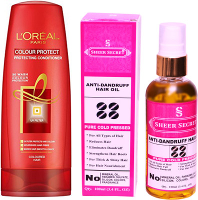 

L'Oreal COLOUR PROTECT CONDITIONER 175 ML with SHEER SECRET COLD PRESSED ANTI DANDRUFF OIL 100ML(Set of 2)