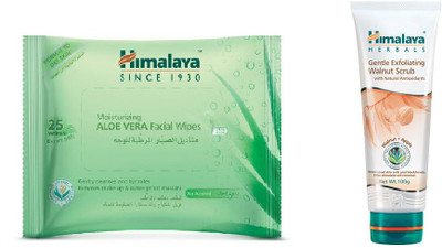 

Himalaya Aloe Vera Facial Wipes, Gentle Exfoliating Walnut Scrub(Set of 2)