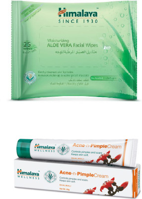 Himalaya Aloe Vera Facial Wipes, Pimple Cream(Set of 2)