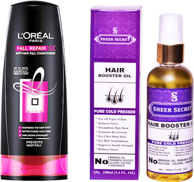 

L'Oreal FALL RESIST 3X CONDITIONER 175 ML with SHEER SECRET COLD PRESSED HAIR BOOSTER OIL 100ML(Set of 2)