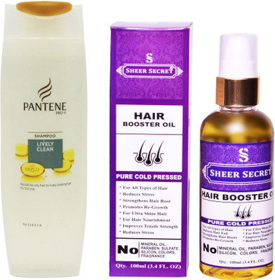 

PANTENE 180 ML LIVELY CLEAN SHAMPOO with SHEER SECRET COLD PRESSED HAIR BOOSTER OIL 100ML(Set of 2)