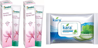 

Himalaya Natural Glow Fairness Cream, kara skin care wipes(Set of 3)
